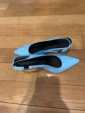 Pointed Toe Slingback Heels in Sky Blue